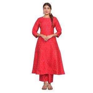Riara Women Long Gown with Pant Art Silk Ladies Polka Dot Girl Full Length Dress